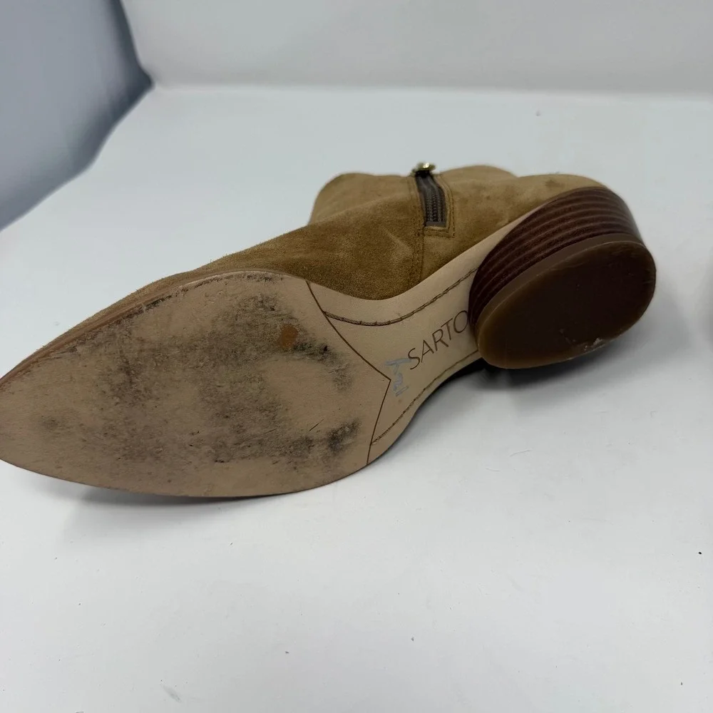 Franco Sarto Shellson Ankle Boot Tan Suede Pointed Toe Women 7M
